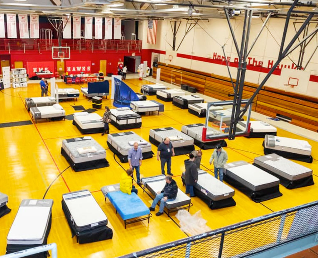 Mattresses for Display at a School Gym